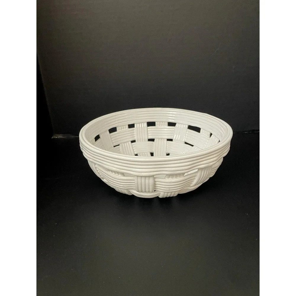 Vtg PCCW‎ Ceramic Basket Weave Bowl White Made in Slovenia Lattice MCM